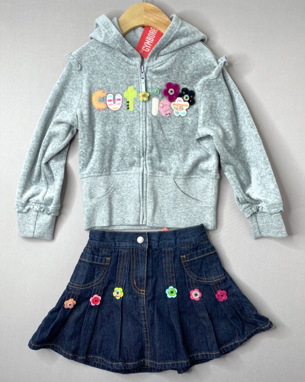 NWT Gymboree Girls 4/5 Yrs Vintage Imaginary Friends Hoodie & Denim Skort Set